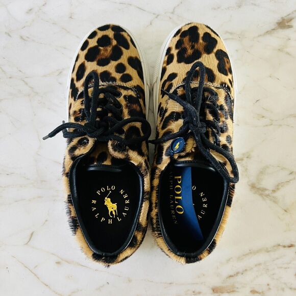 POLO RALPH LAUREN Bryn Brown Black Leopard Leather Sneakers - US 7.5 - Picture 5 of 7